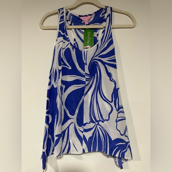 Lilly Pulitzer Tops - Lilly Pulitzer Iris Blue Windsurfer Malie Racer Back 100% Silk Tank Top Small